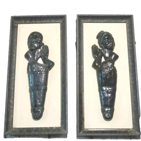 VTG MCM Flawed Wall Art Man Woman Silhouette Sculptures Framed - Picture 6 of 6